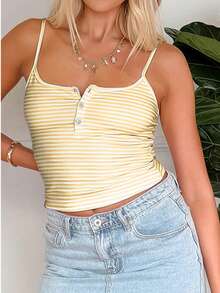 VIVINA 女士休闲条纹针织吊带背心，百搭实用，适合日常穿着、外出、约会、居家休闲和夏季派对等场合。 - 黃色 - 查看 5