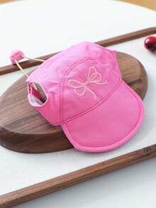 1pc Pet Hat, Small Dog Puppy Teddy Pomeranian Accessories, Spring/Summer Sun Protection Hat With Bow Tie - Rose Red - Hot Pink - View 8