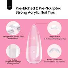 Kit de puntas de uñas Beetles Tipex Lite Pre-Built Apex, Stiletto Medium, con pegamento de uñas Tipex, Kit de uñas de gel todo en uno - Kit de uñas Stiletto Long 224 piezas (Tipex Nail Kit) - Ver 7