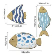 3件組藍色魚木製牆面裝飾套裝，夏季海洋主題牆面裝飾，門飾，藍色房間裝飾，海洋動物家居裝飾，房間裝飾，臥室裝飾，浴室裝飾（含背膠貼） - 藍白色 - 查看 8
