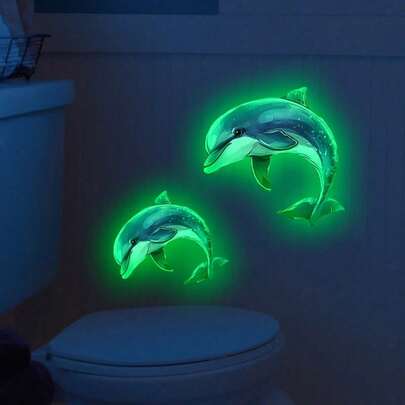 Bộ 1 miếng dán bồn cầu hình cá heo phát sáng trong bóng tối - Decal tự dính cho phòng tắm, có thể tháo rời không để lại cặn, trang trí bồn cầu chủ đề đại dương, trang trí phòng tắm, trang trí sinh vật biển - Món quà lý tưởng cho người yêu biển, trang trí và phụ kiện phòng tắm, trang trí lấy cảm hứng từ thiên nhiên, keo dính không để lại cặn, bề mặt bóng, miếng dán bền, trang trí nhà cửa.