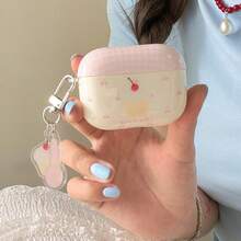 Pink Plaid Cherry Cake + Pendant Earphone Case Compatible With Apple Pro 3/Pro 2/ 4/3/2, Fashion Women Earphone Case, Minimalist Earphone Case - Off White - View 4