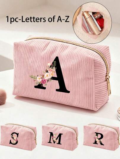 Elegant Custom Corduroy Cosmetic Bag - Large Capacity Travel Makeup Organizer, Foldable & Portable Design With Secure Zipper, Luxury Gift For Ladies & Bridesmaids | Personalized Toiletry Bag | Durable Multi-Function Makeup Pouch