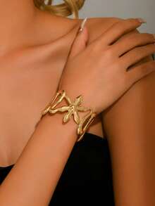 1 pieza Brazalete exagerado personalizado con textura de girasol y serpiente, adecuado para el uso diario de las mujeres - Dorado - Ver 1