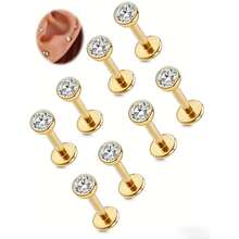 Bộ 8 khuyên mũi và khuyên tai đính đá nhỏ, thích hợp cho xỏ mũi, sụn tai, vành tai, nắp tai, xỏ môi, thiết kế unisex. - Nhiều màu - Xem 2