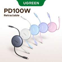 UGREEN 100W Nexode 可伸缩 USB-C 数据线，Type-C 接口，USB-C 充电线，适用于 17/16/15、Pro/Air、Galaxy S25/S24/S23、Pro/Air、Pixel 10/9、Switch 等设备。 - 淺藍色 - 查看 2