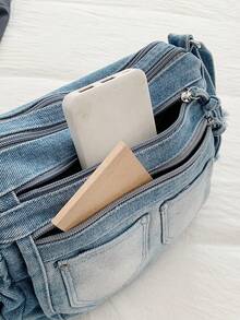 New Casual Chic Soft Jeans Multi-Layer Crossbody Bag With Multiple Pockets, Versatile Commuter Large Capacity Women's Shoulder Bag, Suitable For Work Commuting, Shopping And Traveling. - Màu xanh lam - Xem 2