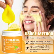 AUOSBNK Miếng bông tẩy trang Naturium chứa axit nghệ và axit salicylic, nhẹ nhàng tẩy tế bào chết, làm sạch và dưỡng ẩm, mang lại cảm giác sảng khoái và thoải mái - 100 miếng. - Axit salicylic - Xem 9