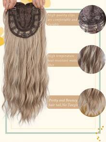 Elegant Ombre Blonde Dark Roots Synthetic Hair Topper Water Wave Hairpiece Invisible Seamless Topper Instant Hair Increase Volume Easy Care Daily Wear Thinning Hair / Instant Volume - 彩色 - 查看 9