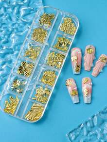 12格/盒 3D美甲飾品裝飾 海洋主題 海星、貝殼、海馬、海螺、鳳梨設計 美甲珠寶 夏季海灘美甲飾品 合金裝飾 DIY耳環鑰匙圈製作配件 - 金色 - 查看 5