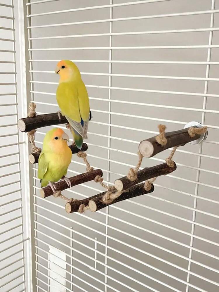 Adjustable Parrot Climbing Ladder, Natural Wooden Rope Ladder For Small/Medium Parrots, Multi-Position Perch Platform, Bird Cage Accessory, Parrot Toy - View 7