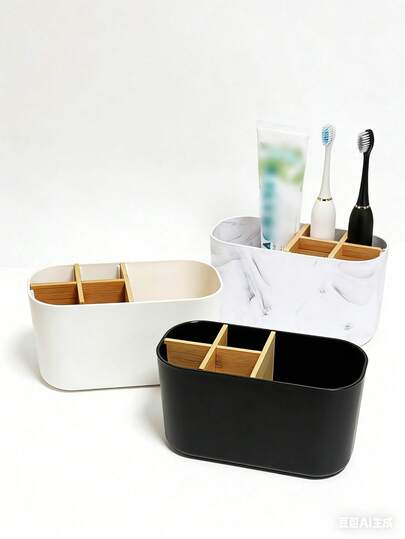 מחזיק מברשת שיניים מבמבוק עם 5 חריצים, מתקן ארגונית לחדר אמבטיה למברשת שיניים חשמלית, משחת שיניים וסכין גילוח