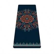 nuveti Alfombrilla de yoga de viaje impresa de 1/16 pulgadas de grosor antideslizante con bolsa de transporte plegable ligera de gamuza y goma natural para yoga pilates y fitness 72 pulgadas de largo x 24 pulgadas de ancho x 1.5 mm - Azul / Patchwork - Ver 7
