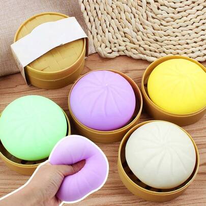 1 Set (1 Vaporera + 1 Bollo) Juguete de apretón de bollo realista de rebote lento, apretón de malta redondo, mejor herramienta de apretón para escritorio de oficina, adecuado como regalo de vacaciones, regalo divertido y lindo, regalo de cumpleaños, regalo de Pascua, recuerdo de fiesta