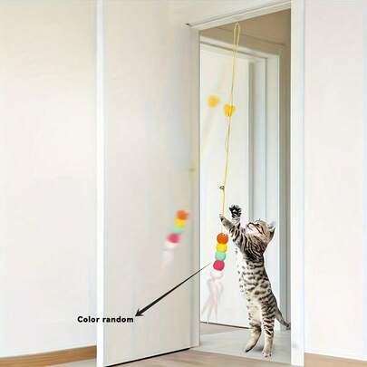 1 Set Elastic Cat Toy, Artificial Fiber Feather Toy, Bell Teaser Wand, Door Hanging Swing