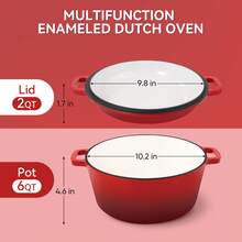 2-In-1 Enameled Cast Iron Dutch Oven Pot With Skillet Lid, 6QT Dutch Oven & 2QT Skillet Combo, Multi Cooker Stock Pot For Frying, Cooking, Baking, Induction & Ovens - View 2