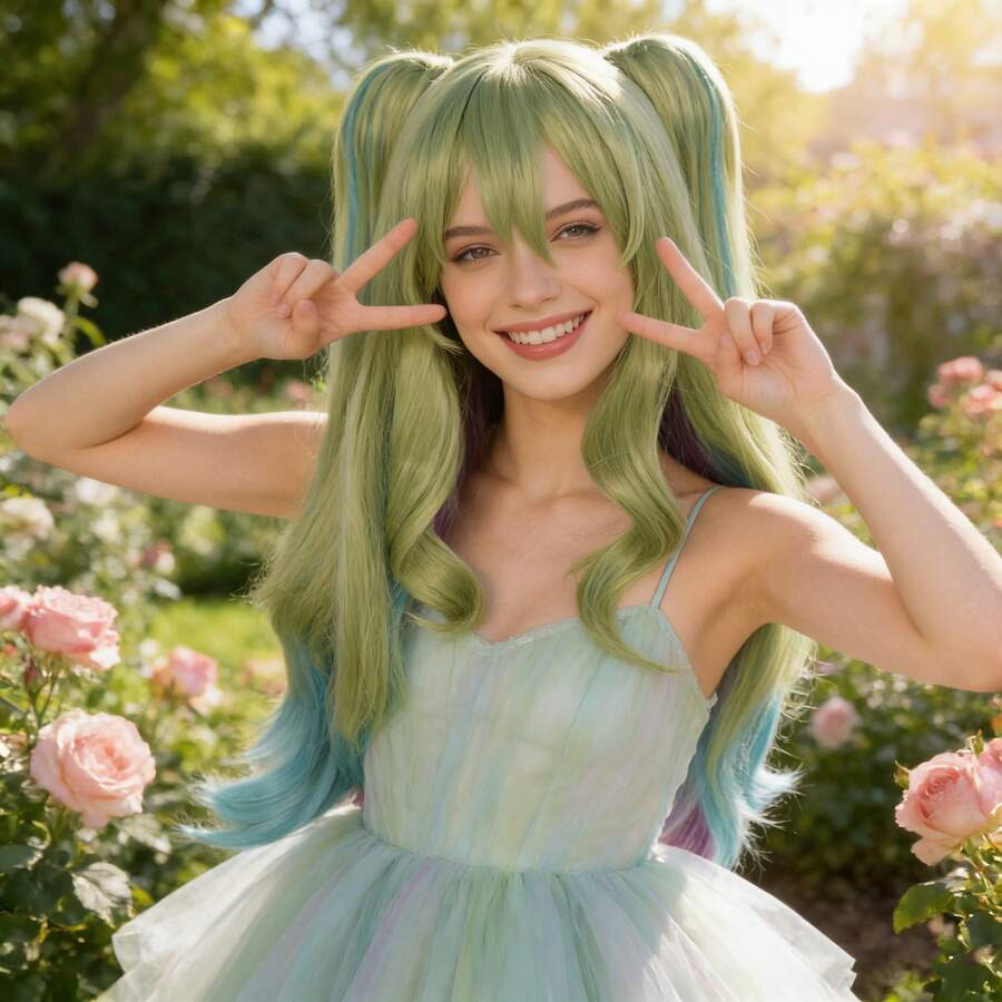 Tóc giả dài kiểu ombre từ xanh lá nhạt sang xanh lam và tím dành cho cosplay anime, có kẹp tóc đuôi ngựa đôi có thể tháo rời, chất liệu sợi tổng hợp chịu nhiệt cao, có mái, hoàn hảo cho các dịp lễ hội, Comic Con, trang phục nhân vật game và thời trang hàng ngày. Mũ đội thoáng khí có thể điều chỉnh phù hợp với mọi kích cỡ đầu, dễ tạo kiểu và bảo quản. - Nhiều màu - Xem 1