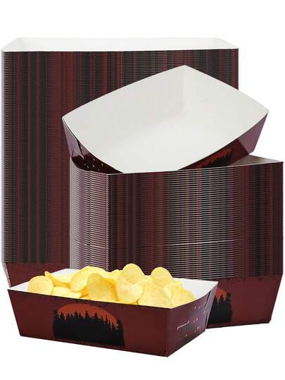 10ชิ้น/20ชิ้น/30ชิ้น กล่องใส่ขนมรูปเรือสีแดงเข้มลาย Stranger พร้อมเงาสีดำ สำหรับงานปาร์ตี้ตามธีม งานวันเกิด งานขึ้นบ้านใหม่ งานปาร์ตี้ Stranger สำหรับผู้ชายและผู้หญิง