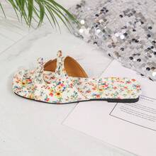 Women's French Style Bowknot Decor Sandals, Fashion Versatile Hollow Out Retro Low Chunky Heel 2.3cm Mules Slippers For Summer - White Floral Print - View 8