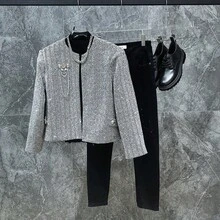 Handsome Guys Must Buy! French-Style Small Fragrance Windbreaker Men's High-End Heavy-Duty Heat-Pressed Rhinestone Wrinkle-Free Relaxed Design Short Jacket - Grey - View 1