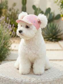 1pc Pet Hat, Small Dog Puppy Poodle Bichon Frise Accessories, Spring/Summer Sun Protection Ice Cream Baseball Cap - Pink - Pink - View 1