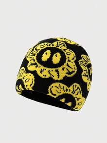 1pc Men's Unique Sunflower Embroidery Beanie Hat, Suitable For Autumn Winter Daily Wear Halloween Fall Outfit - 彩色 - 查看 4