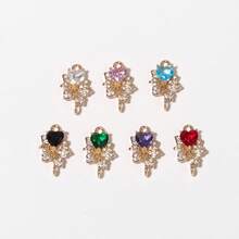 5pcs Copper Accessories Heart Shaped Rhinestone Double Pendant, Suitable For DIY Jewelry Making, Necklace, Bracelet, Earring, Bag Chain, Keychain, Zipper Decor, Unisex - Multicolor - View 2