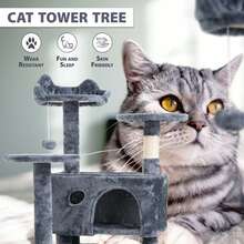 Crystals 138cm Large Multi-Level Cat Tree Tower With Scratching Posts, Condo Houses & Perches – Indoor Cat Activity Centre (Light Grey/Charcoal Grey) - Dark Grey - View 8