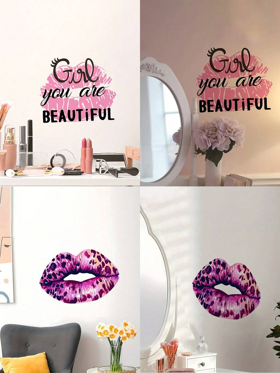 1张爆款动物纹墙贴 | 时髦豹纹嘴唇自粘艺术贴纸，可移除PVC材质，打造美观房间 - hj1575 - 查看 1
