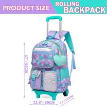 Black Rolling Backpack For Kids Girls  With Trolley Bag For Girls For Elementary Students Back To School - Mint Blue - View 5