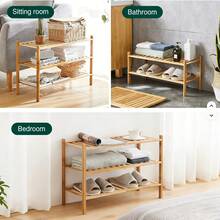 3-Tier Foldable Multifunctional Freestanding Bamboo Shoe Rack, Plant Storage Organizer, Stackable Storage Organizer, Multi-Layer Display Rack, Suitable For Home Living Room, Apartment, School Dormitory Or Supermarket Furniture - Yellow - View 8