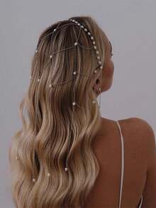 1 chiếc băng đô cài tóc đính ngọc trai dạng lưới, dây cài tóc ngọc trai thanh lịch, phụ kiện đa năng cho đám cưới, tiệc tùng và sử dụng hàng ngày, phụ kiện đội đầu. - Bạc - Xem 1