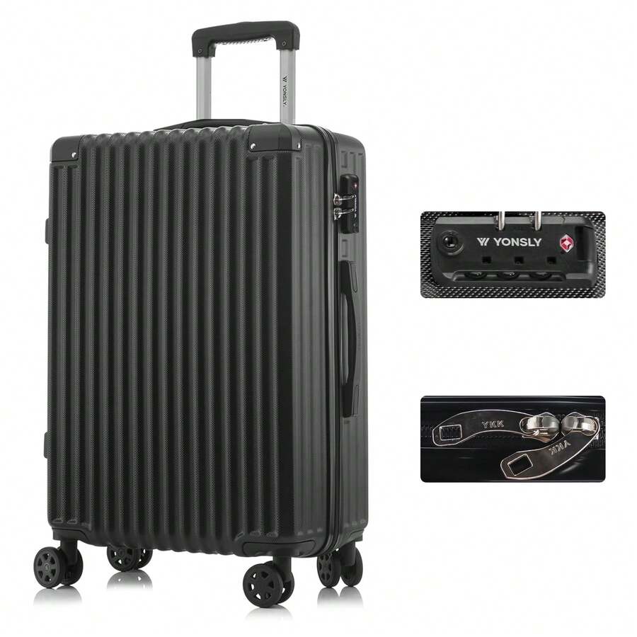YONSLY Large Suitcase 20/24/28 Inches With YKK Zipper TSA Lock 4 360° Wheels Spinner Mesh Pocket Soft Rubber Handle Travel Suitcase For Short Trips - 黑色 - 查看 1