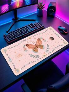 粉色鼠标垫桌垫，蝴蝶图案鼠标垫桌垫，长款鼠标垫游戏鼠标垫，防滑橡胶底座，缝边设计 - 适用于办公电脑键盘笔记本电脑 - 查看 2