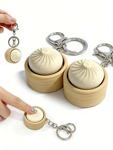 1pc Bun Stress Relief Toy, Mini Steamed Bun Clicker, Bun Pendant, Bag Charm, Cute Small Hanging Decor, Bun Finger Keychain, Cube Mechanical Clickable Toy, Stress Relief Gift, Suitable For Office, School, Home, Can Be Hung On Wallet, Bag, Clothes, Door, Window, Wall, Carry With You To Office Or Travel - Multicolor - View 1