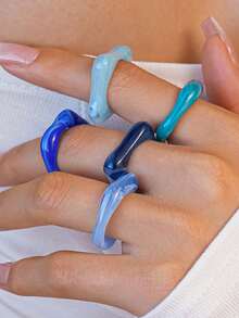 Five Piece Set Of European And American Acrylic Dyed Irregular Square Circular Ring, Simple, Niche, Personalized, High-End And Delicate Handmade Accessory - Multicolor - View 2