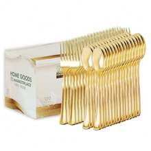 Gold Disposable Cutlery Set Gold Forks + Spoons 120 Count Disposable Silverware assortment - Dorado - Ver 2