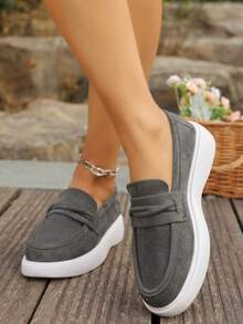 2026 New Women Suede Slip-On Flat Loafers, Casual Versatile Flat Shoes, Comfortable & Fashionable - Dark Grey - View 5