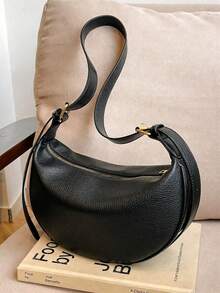 New Fashion Women's Solid Color Minimalist Shoulder Bag, PU Material, Suitable For Dates, Shopping, Versatile And Elegant - Black - View 3