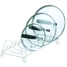 Rocky Mountain Goods - Estante para tapa para ollas y sartenes - Organizador para tapas de cocina capacidad para hasta 8 tapas acabado blanco a prueba de óxido patas de agarre de goma - Blanco - Ver 6