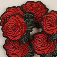 5片红色花朵刺绣布贴/徽章，可用于DIY装饰衣服、裤子、帽子、包包、鞋子、手机壳、服装配件 - 紅色玫瑰 - 查看 10