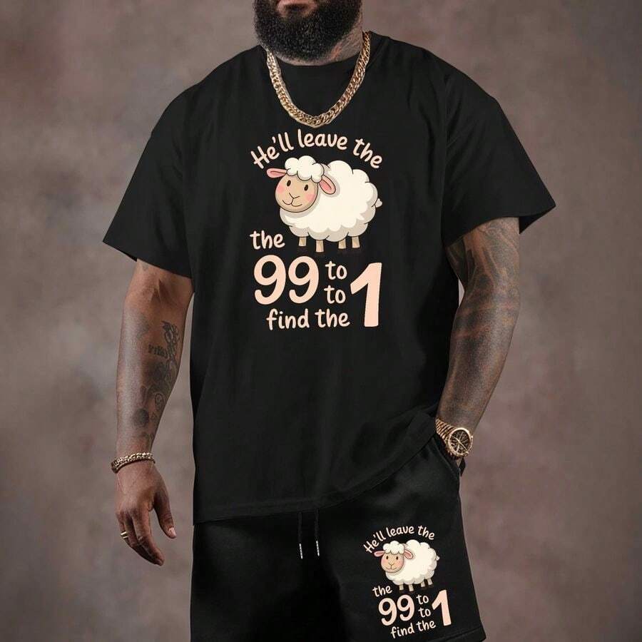 Graphic New Men's Large-Size Shorts Shorts Suit Summer Y Printed Men's Casual Sports Loose Suit, PLUS SIZE - 黑色 - 查看 1