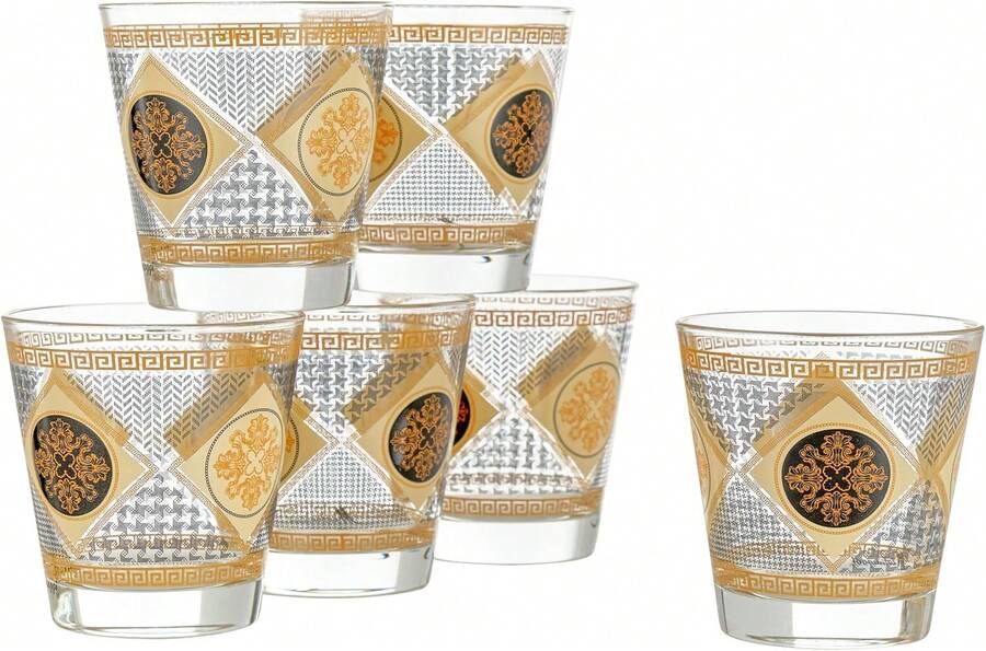 Baroni Home Set mit 6 Wassergläsern mit farbigem Aufdruck, bunte Gläser aus Glas MADE IN ITALY, spülmaschinenfest, 25 CL - Domus - Übersicht 1