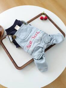 PETCIRCLE 1件宠物衣服，狗狗四脚背带裤，休闲小型犬春夏新款服装 - 纽约背带裤 - 彩色 - 查看 5