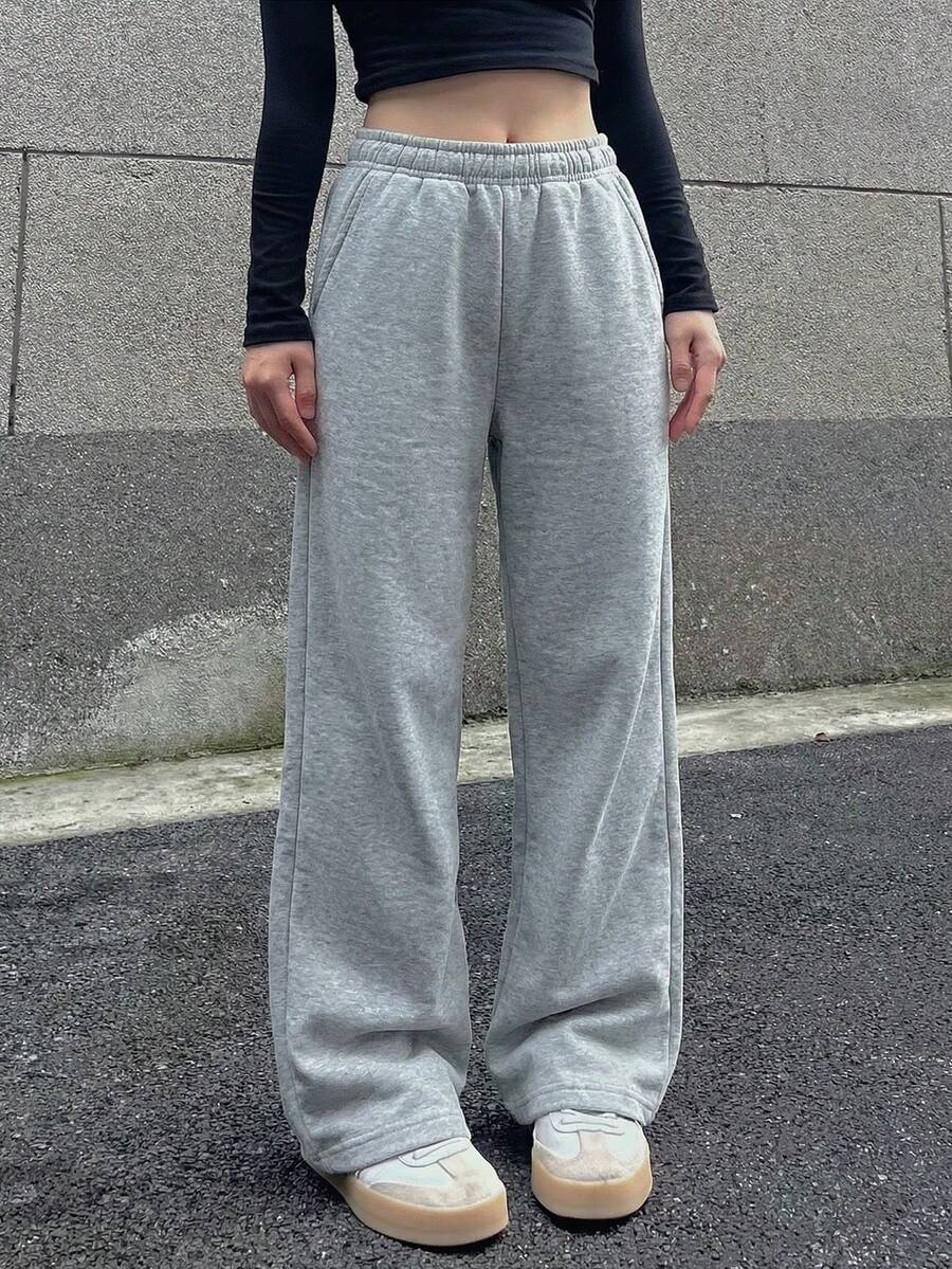 1pc Teen Girl American Vintage Casual Versatile Spring/Autumn Long Pants - Grey - View 1