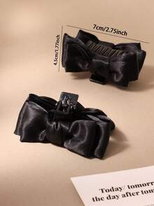 2个黑色优雅蝴蝶结发夹，侧刘海发夹，公主风发饰 - 黑色 - 查看 3