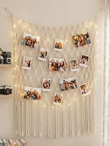1 Set (Includes 25 Clips) Grid Photo Wall, Photo Display Rack, Photo Frame Collage Board, Ocean Theme Party Decor Fishing Net Photo Props, Dorm Decor Essential, Mediterranean Style Fishing Net Wall Hanging (LED Light Strips Not Included) - Multicolor - View 6