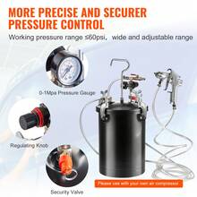 Druckbehälter für Sprühfarbe, 15 L Druckbehälter, 60 psi einstellbarer Druck, Stahl-Druckbehälter-Farbbehälter mit Spritzpistole, Schläuchen, Druckmesser, für Heimdekoration, Industrielackierung - Manuell 15 4,0 mm - Übersicht 5