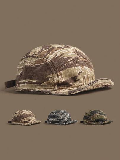 1pc Unisex Couple Plaid Camouflage Retro American Style Soft Brim Distressed 5-Panel Cap, Baseball Hat, Sun Protection, Suitable For Outdoor, Casual, Street, Cycling, Truck Driving, Sports, Hiking, Daily Use