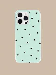 Fashionable And Cute Polka Dot Glossy Soft Case, Suitable For 17 Air 16 15 14 13 12 11 Pro Max 16 15 14 Plus, Simple Creative Shockproof Back Cover - Mint Green - View 1